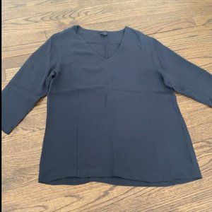 Theory Long Sleeve Silk Navy Vneck